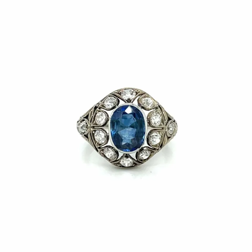 Bague Belle Époque Or Diamant Saphir