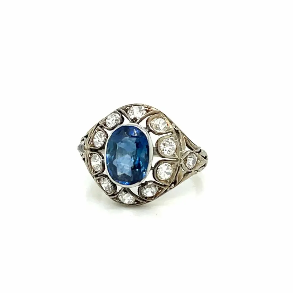 Bague Belle Époque Or Diamant Saphir