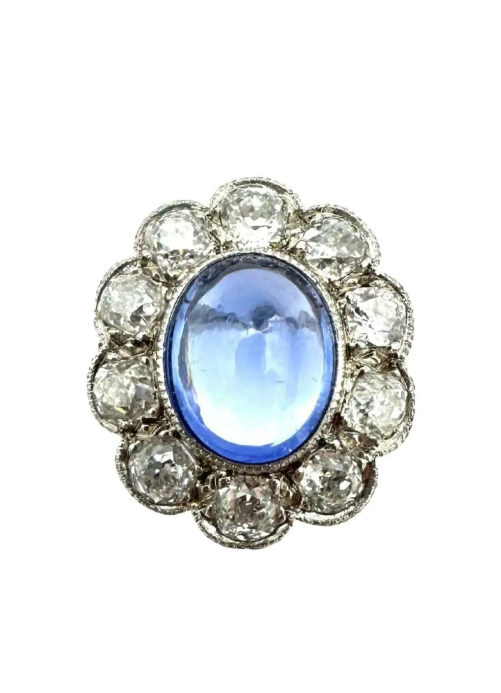 Bague Belle-Epoque en or blanc, saphir et diamants