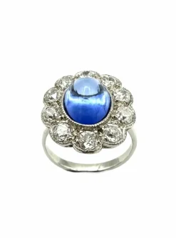 Bague Belle-Epoque en or blanc, saphir et diamants
