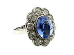 Bague Belle-Epoque en or blanc, saphir et diamants