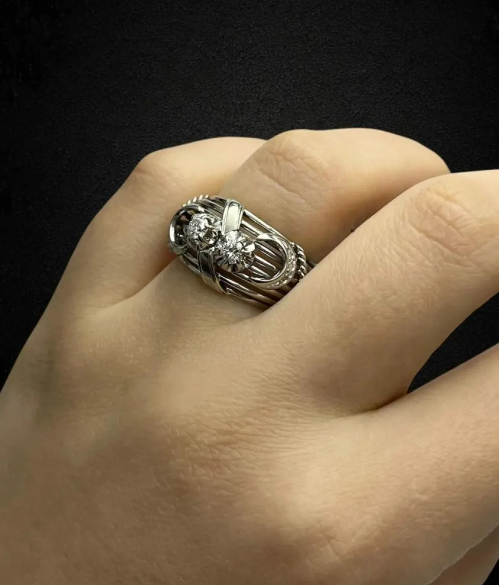 Bague bombée "mille fili" avec diamants, années 1950