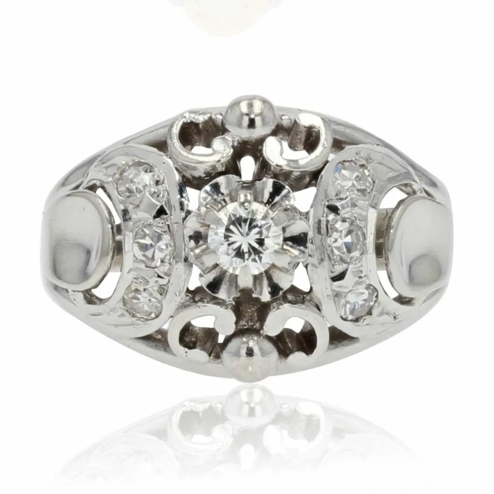 Bague bombée or blanc diamants