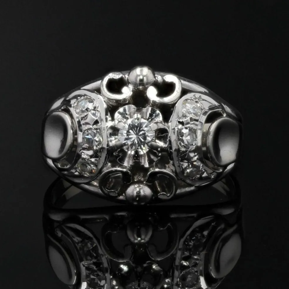 Bague bombée or blanc diamants
