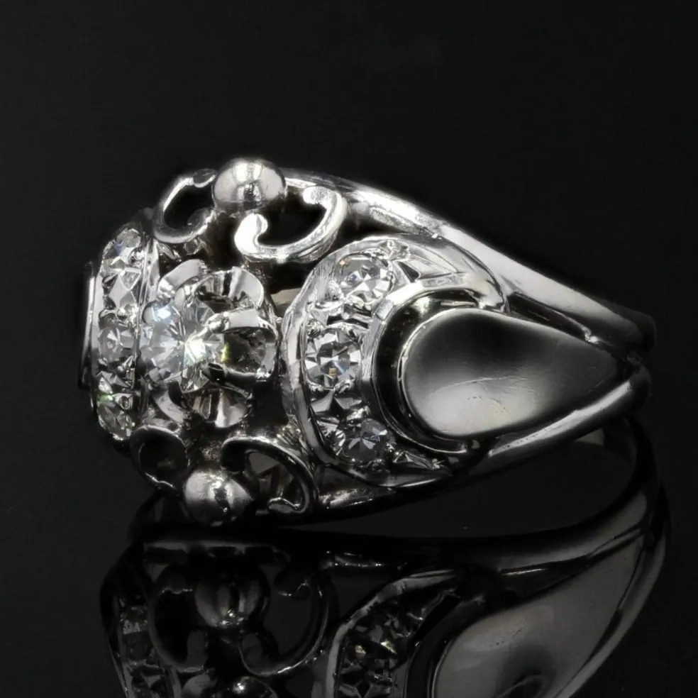 Bague bombée or blanc diamants