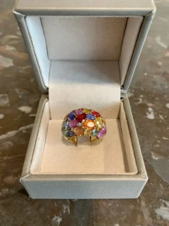 Bague Bombée or jaune, saphirs multicolores , 6 carats de diamants