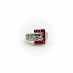 Bague boucle en or diamant et rubis