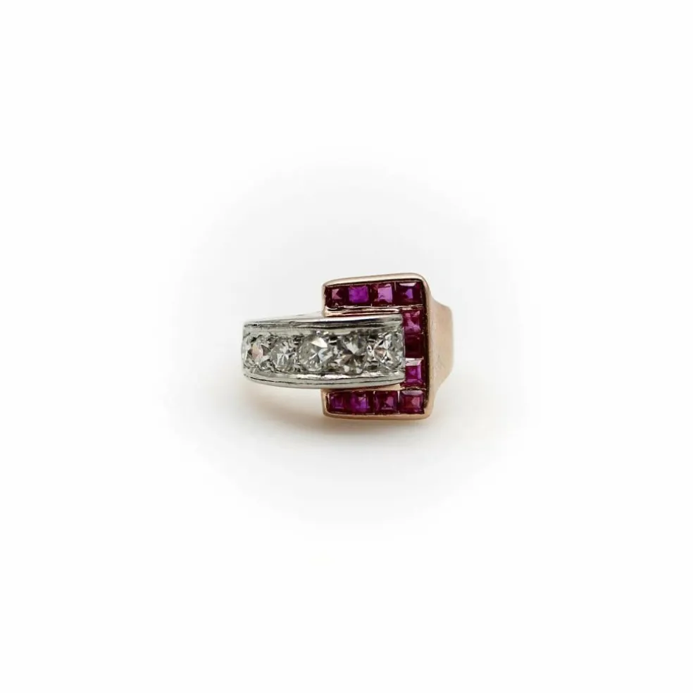 Bague boucle en or diamant et rubis