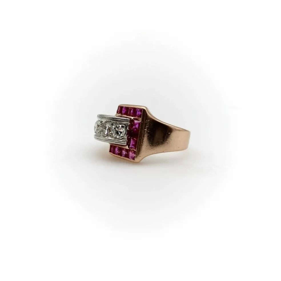 Bague boucle en or diamant et rubis