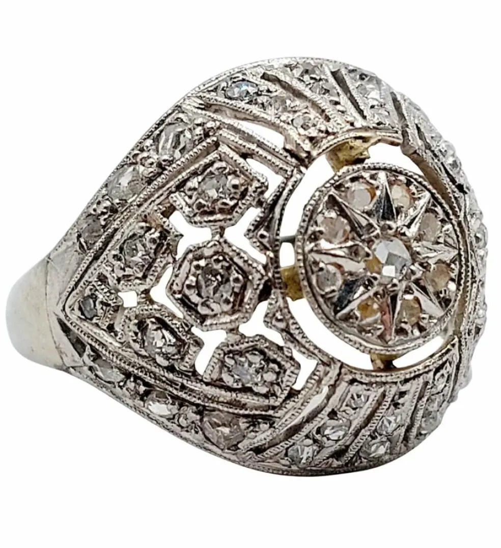 Bague boule Art Déco or blanc, diamant taille rose (circa 1920)