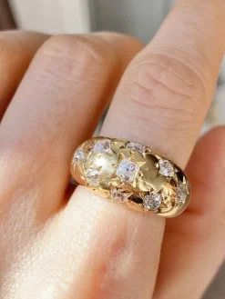 Bague boule constellation or jaune et diamants