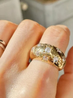 Bague boule constellation or jaune et diamants