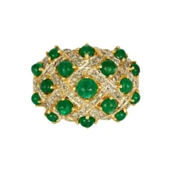 Bague boule deux ors, émeraudes cabochons et diamants
