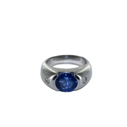 Bague "boule" Or blanc Saphir et Diamants