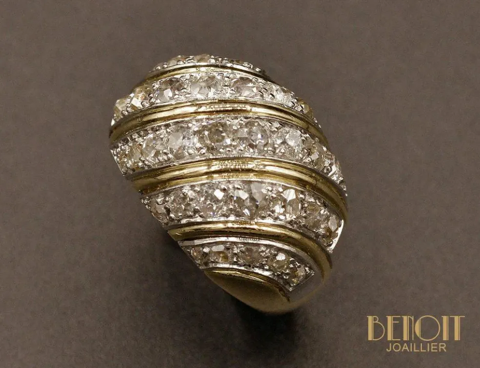 Bague Boule or jaune diamants