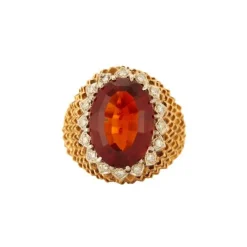 Bague Boule Or Jaune Torsadé Diamants Quartz