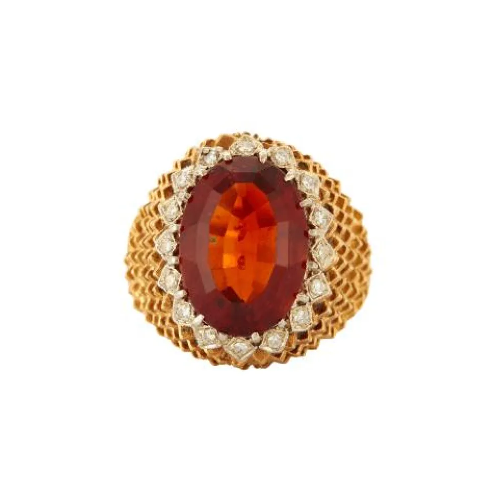 Bague Boule Or Jaune Torsadé Diamants Quartz