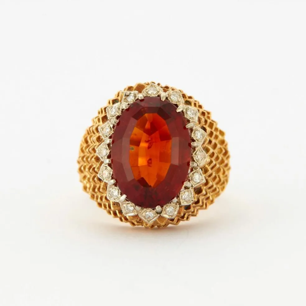 Bague Boule Or Jaune Torsadé Diamants Quartz
