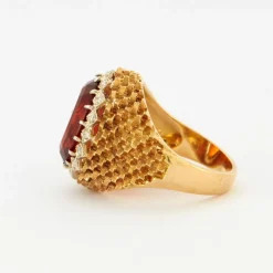 Bague Boule Or Jaune Torsadé Diamants Quartz