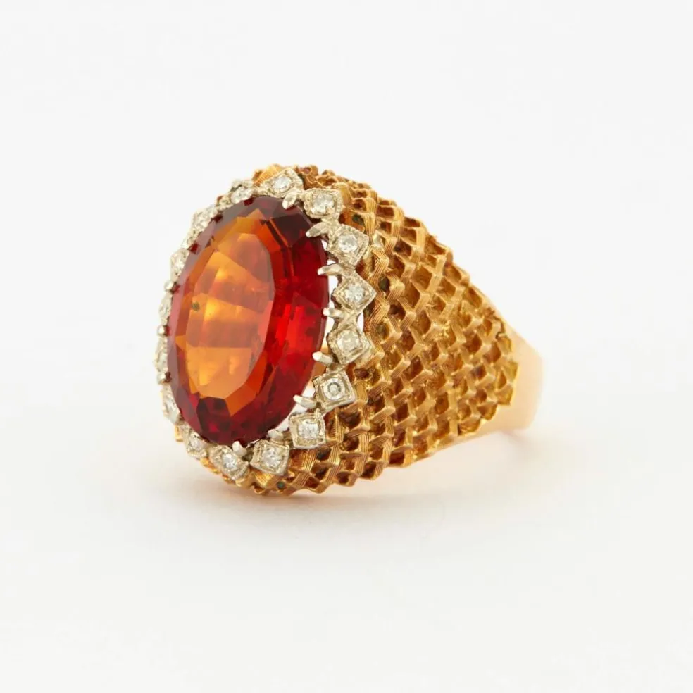 Bague Boule Or Jaune Torsadé Diamants Quartz