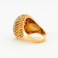 Bague Boule Or Jaune Torsadé Diamants Quartz