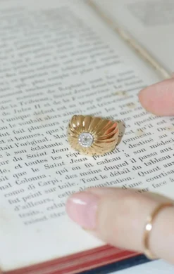 Bague Boule or rose, platine, diamants