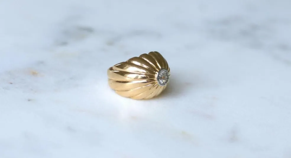 Bague Boule or rose, platine, diamants