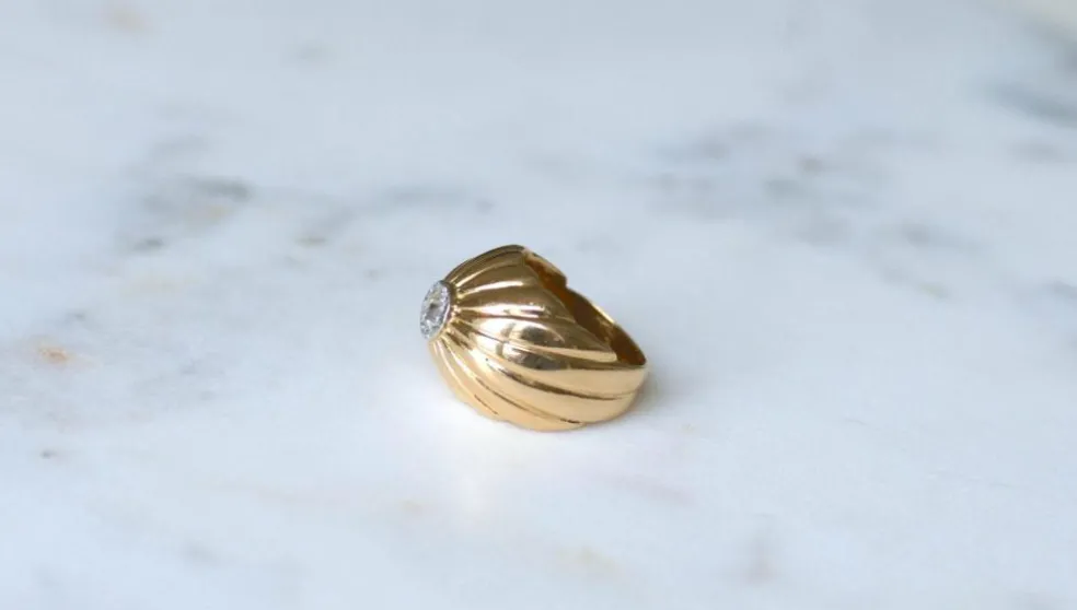 Bague Boule or rose, platine, diamants