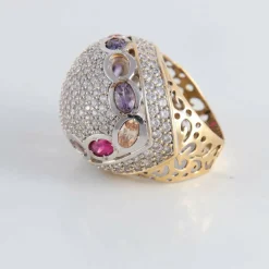 Bague Boule Pavage Diamants et pierres fines