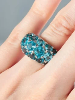 Bague Boule Topazes bleues