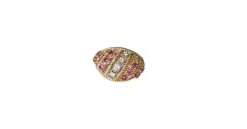 Bague Boule torsade or jaune, diamants et rubis