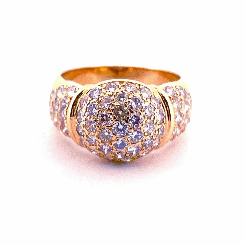 Bague boule vintage en or jaune 18 carats et diamants