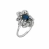 Bague bouquet en or blanc, diamants et saphir