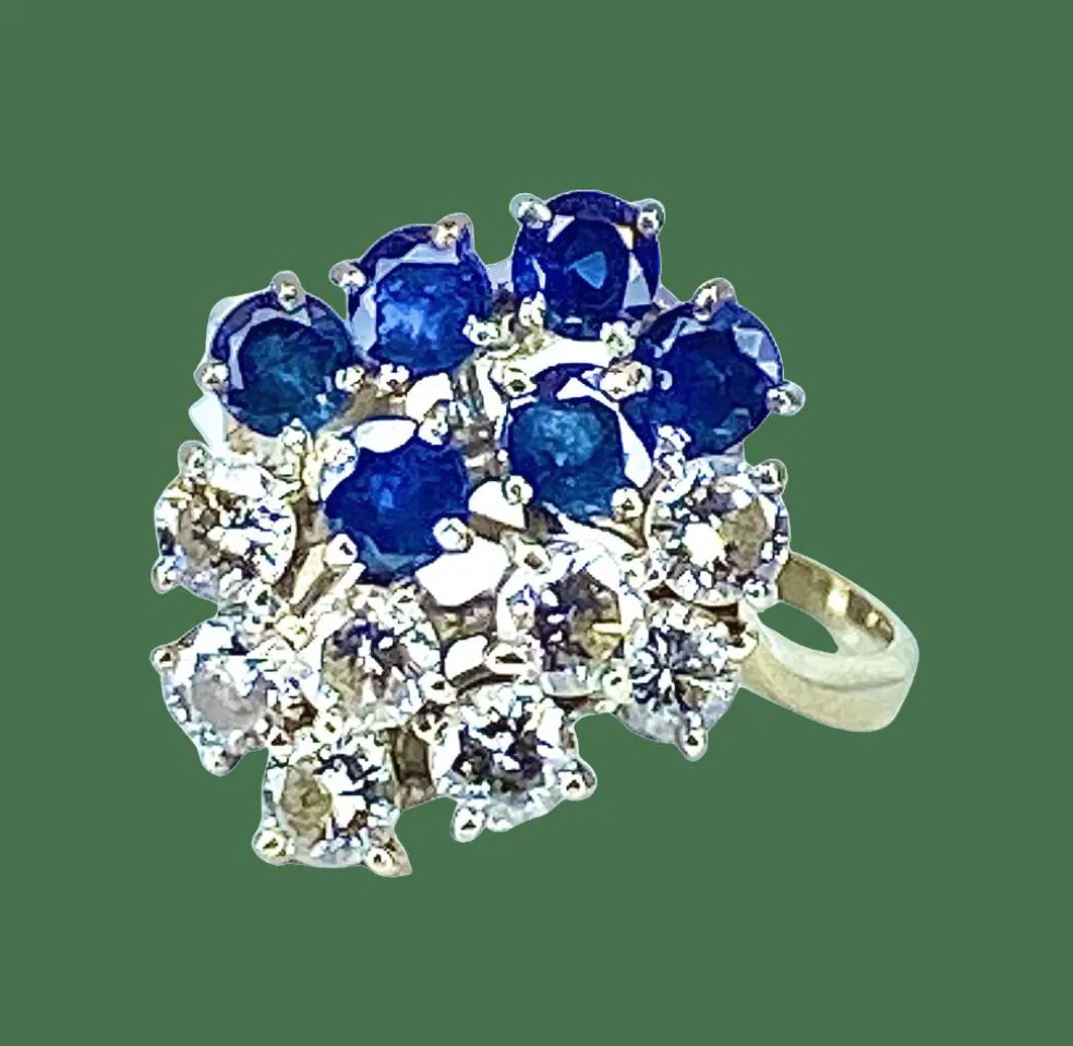 Bague Bouquet or blanc saphirs et diamants