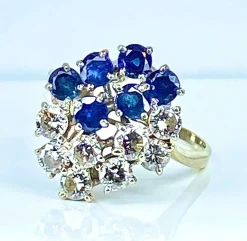 Bague Bouquet or blanc saphirs et diamants