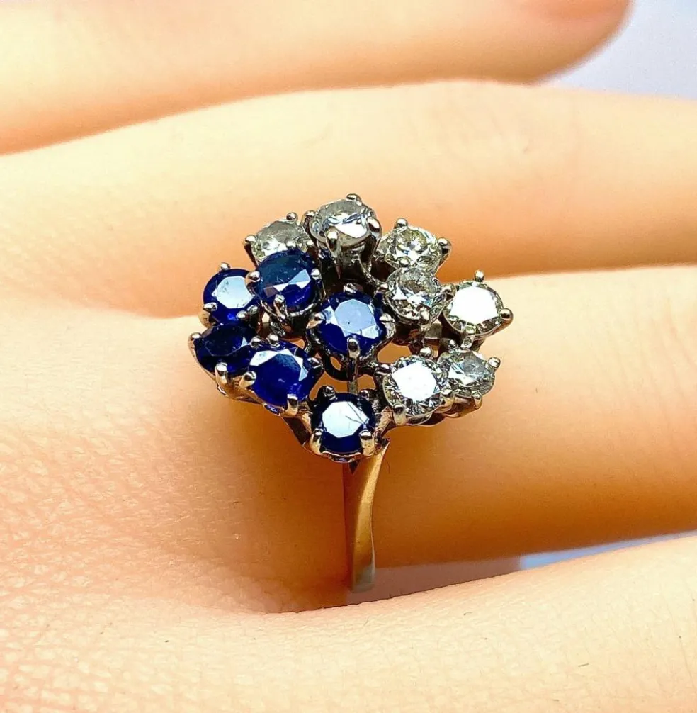 Bague Bouquet or blanc saphirs et diamants