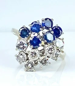 Bague Bouquet or blanc saphirs et diamants