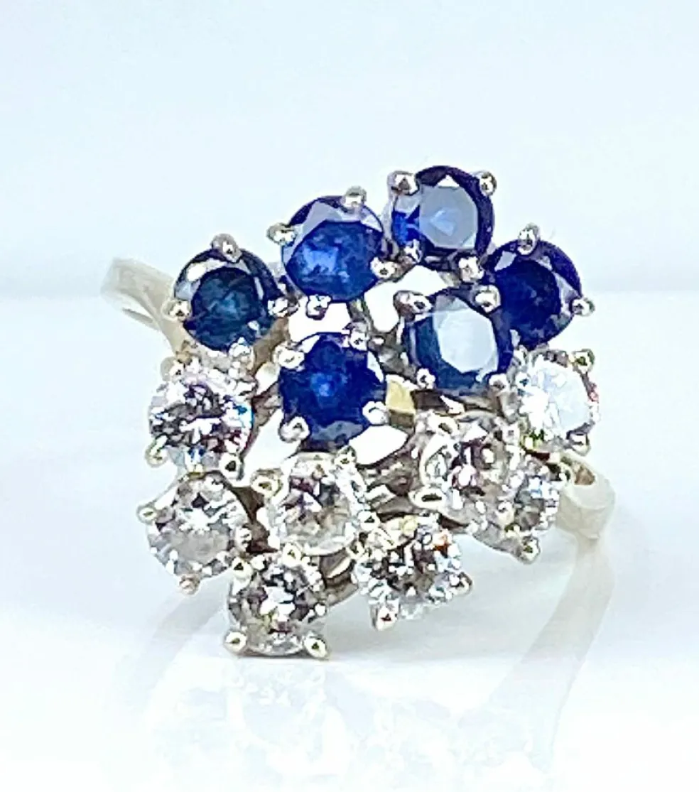 Bague Bouquet or blanc saphirs et diamants