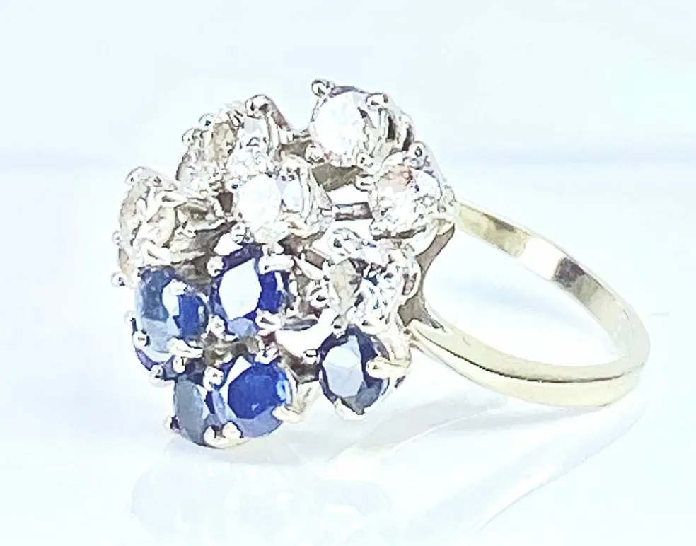 Bague Bouquet or blanc saphirs et diamants