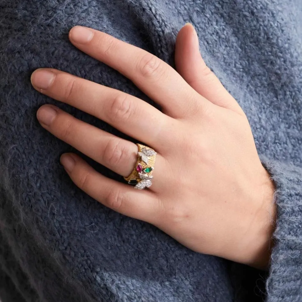 BAGUE "BUTTERFLY" DIAMANTS RUBIS SAPHIR EMERAUDE