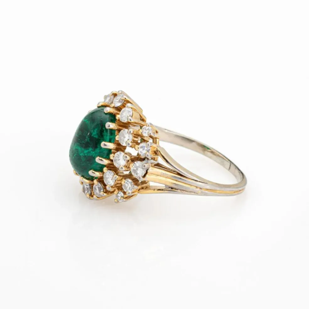 Bague cabochon en diamant émeraude, bague de fiançailles en or vintage avec pierres précieuses