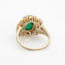 Bague cabochon en diamant émeraude, bague de fiançailles en or vintage avec pierres précieuses