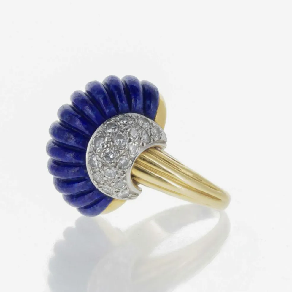 Bague cabochon lapis-lazuli Or Et Diamants
