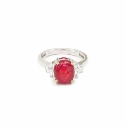 Bague Cabochon Spinelle Birmanie Non Chauffé Diamants Or Gris