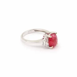 Bague Cabochon Spinelle Birmanie Non Chauffé Diamants Or Gris
