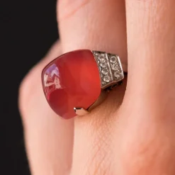 Bague Calcédoine pain de sucre et Diamants