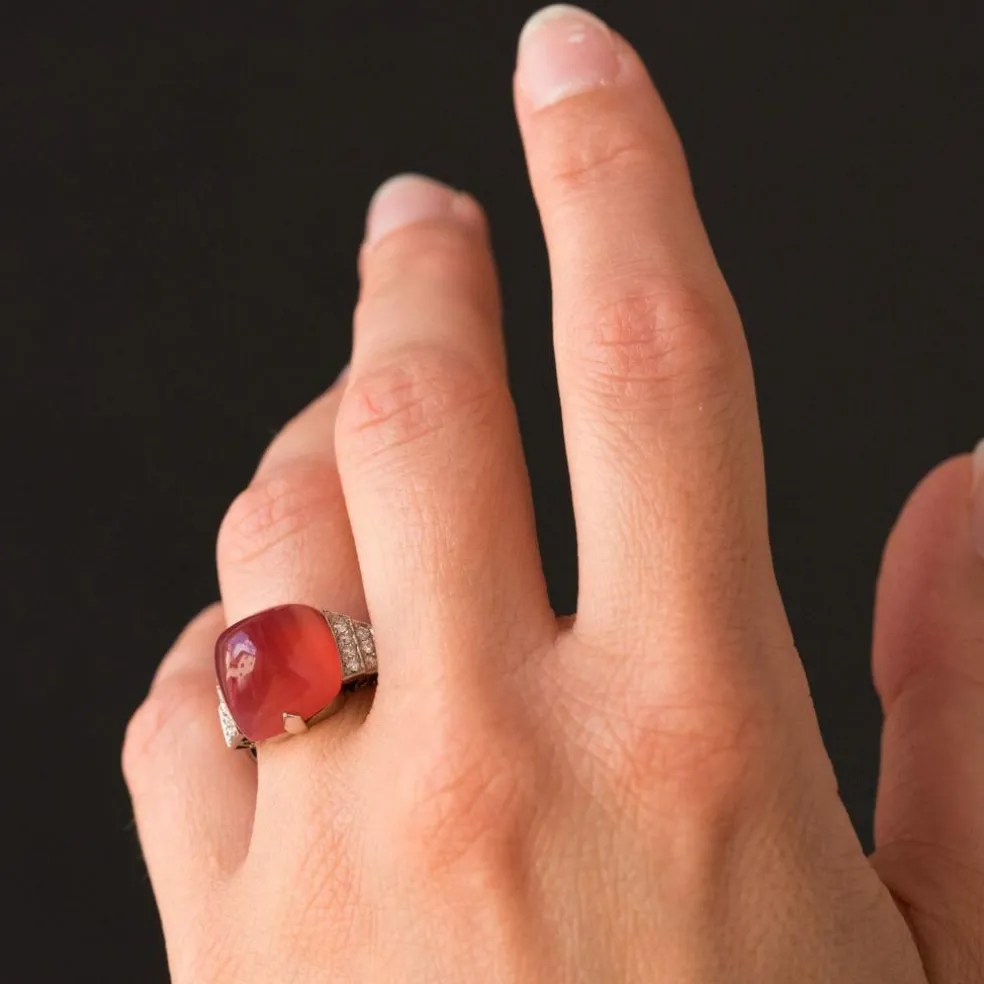 Bague Calcédoine pain de sucre et Diamants