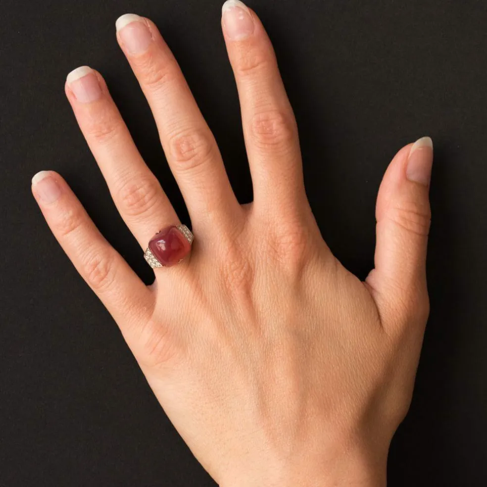 Bague Calcédoine pain de sucre et Diamants