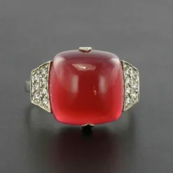 Bague Calcédoine pain de sucre et Diamants