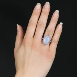 Bague calcedoine cabochon et diamants ancienne